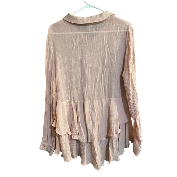 Keren Hart Blouse Pink XL Button Front Gauzy Ruffles Rayon Poly Blend - Picture 3 of 7